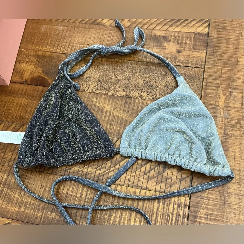 NWT Aerie Sparkle String Triangle Bikini Top in Blue Gold - Size XXL
